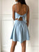 A-Line Spaghetti Straps Light Blue Open-back Homecoming Dresses, HD0527