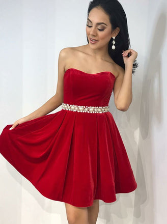 Newest Sweetheart Black Velvet Short Homecoming Dresses With Belt, HD0547