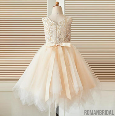 Round Neckline Lace Top Tulle Flower Girl Dresses, Affordable Little Girl Dresses, FG076