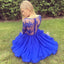 Amazing V-neck Long sleeves Blue Lace Chiffon Short Homecoming dresses, HD0371