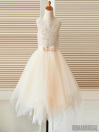 Round Neckline Lace Top Tulle Flower Girl Dresses, Affordable Little Girl Dresses, FG076