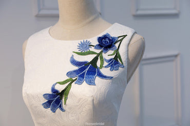 Unique Simple Embroidery White Junior Cheap Popular Homecoming Dresses, HD0389