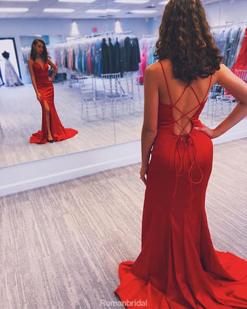 Newest Red V-neck Lace Up Back Long Sexy Prom Dress, PD0634