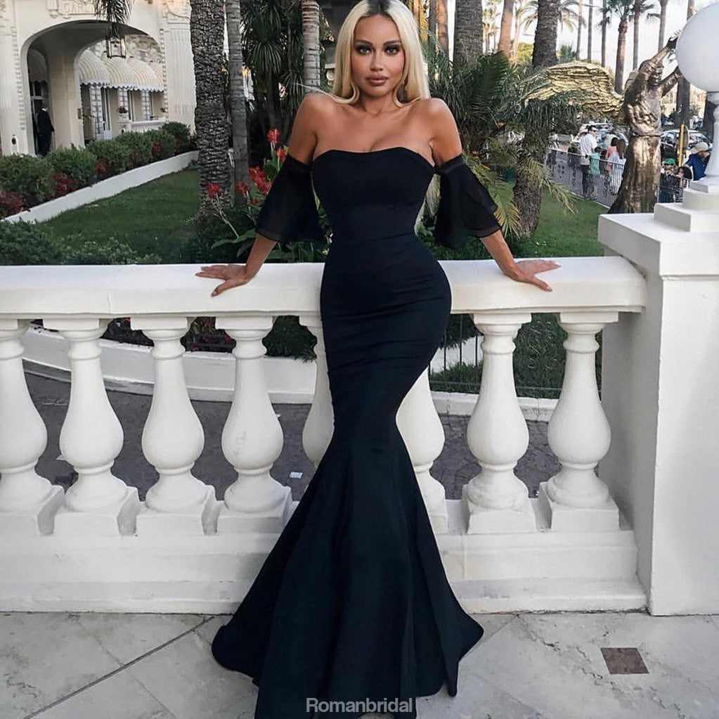New Arrival Sexy Strapless Mermaid Black Prom Dresses, PD0673