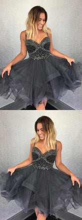 Newest Spaghetti Straps Sweetheart Sleeveless Beading Organza Homecoming dresses, HD0374