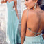 Cheap Simple Chiffon Open Back Cheap Tiffany Blue Prom Dress, Sexy Long Wedding Party Dresses, WG50