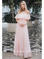 A-Line Off The Shoulder Light Pink Chiffon Long Prom Dresses With Ruffles,RBPD0049