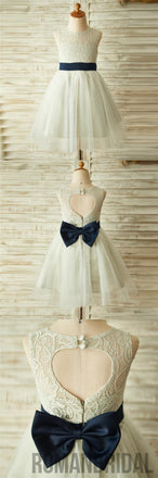 Ivory Beautiful Lace and Tulle Sleeveless Scoop Cheap Flower Girl Dresses with Bow, FG0087
