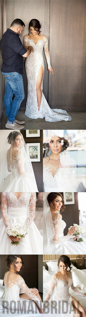 New Full Lace Split Wedding Dresses  with Detachable Satin Skirt , PD0223