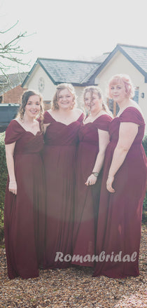 Simple V-neck Off-shoulder Floor-length Long Bridesmaid Dresses Online,RBWG0080