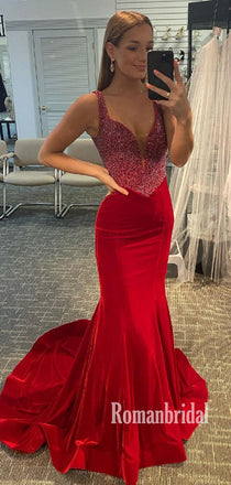 Sexy V-neck Mermaid Cheap Long Prom Dresses,RBPD0125