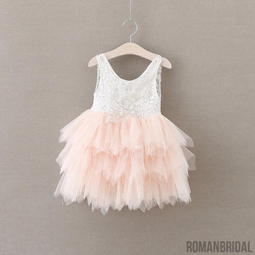 Scoop Neckline Lace Top Tulle Popular Tulle Flower Girl Dresses, Cheap Little Girl Dresses,  FG018
