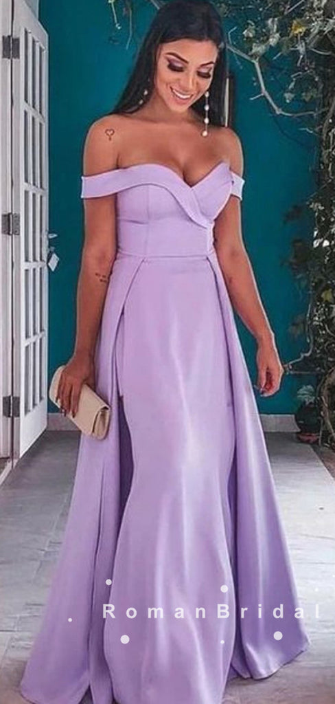 Sheath Off The Shoulder Lilac Detachable Cheap Long Prom Dresses Online,RBPD0050