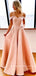 A-Line Off The Shoulder Simple Long Prom Dresses With Rhinestone,RBPD0051