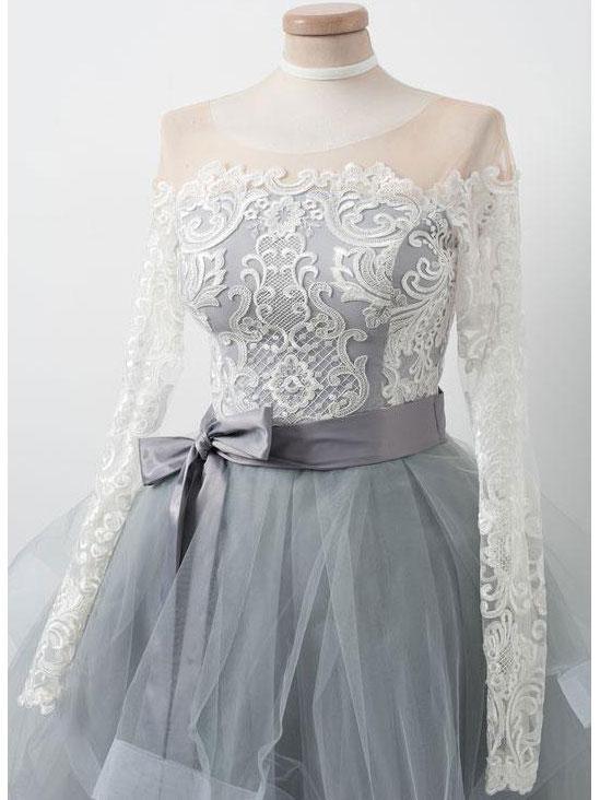 Elegant Lace Long Sleeves Organza Zipper Back Short Homecoming dresses, HD0377