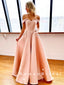 A-Line Off The Shoulder Simple Long Prom Dresses With Rhinestone,RBPD0051