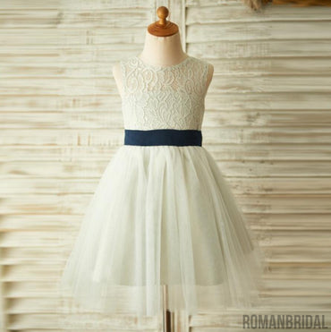 A-line Straps Ankle-length Lace Top Tulle Flower Girl Dresses, FG0102