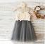Top Lace Appliques Grey Tulle Sleeveless Cute Custom Flower Girl Dresses, FG088