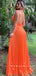 A-Line V-Neck Spaghetti Straps Chiffon Long Prom Dresses With Pleats,RBPD0054