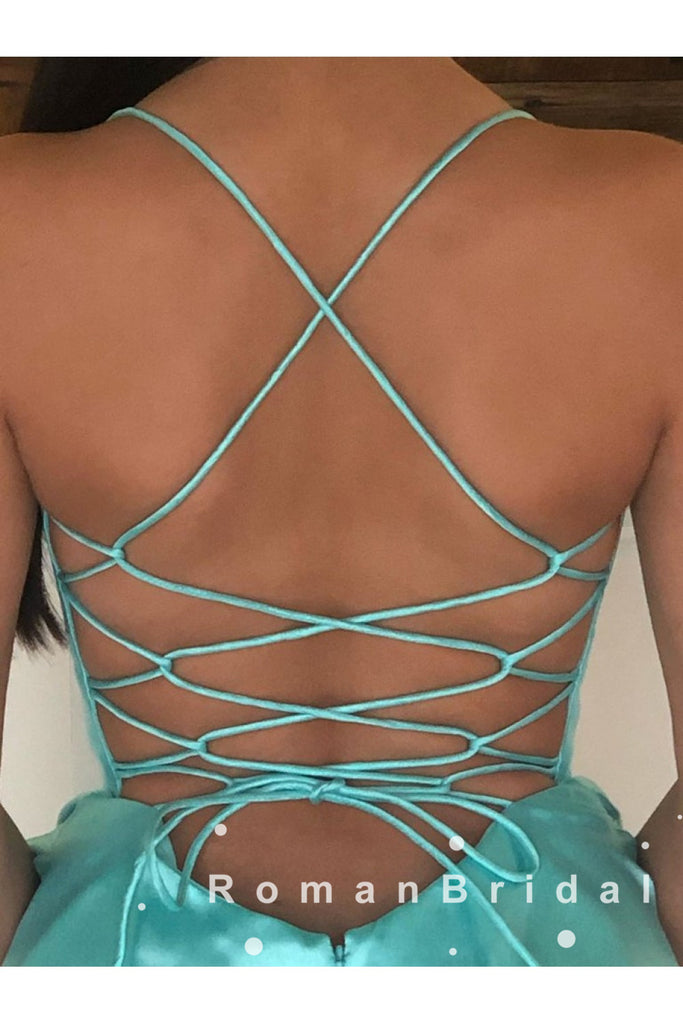 A-Line V-Neck Spaghetti Straps Cheap Long Prom Dresses Online,RBPD0058