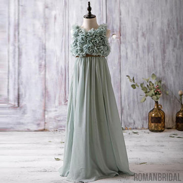 Sleeveless Bustled Flower Top A-line Chiffon Flower Girl Dresses,FG051