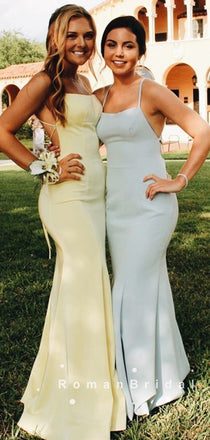 Mermaid Spaghetti Straps Cheap Long Prom Dresses With Cross Back,RBPD0006