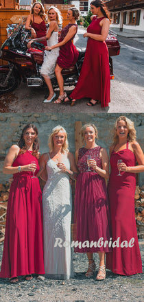 New Arrival Mismatched Floor-length Chiffon Tulle Long Bridesmaid Dresses,RBWG0081