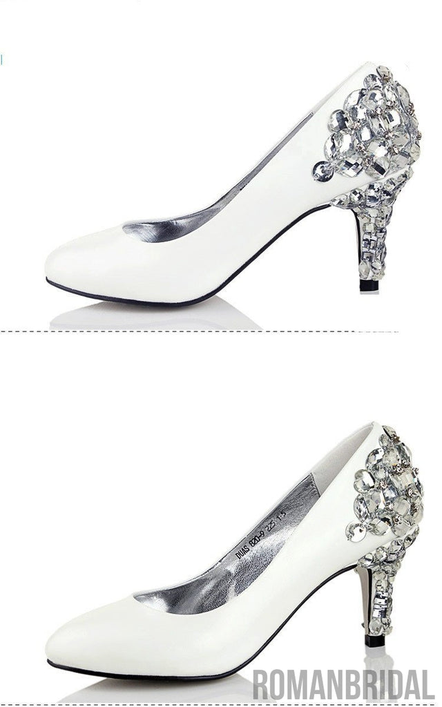 Women's Sparkly Crystal High Heels Pointed Toe White Wedding Bridal Sh –  RomanBridal