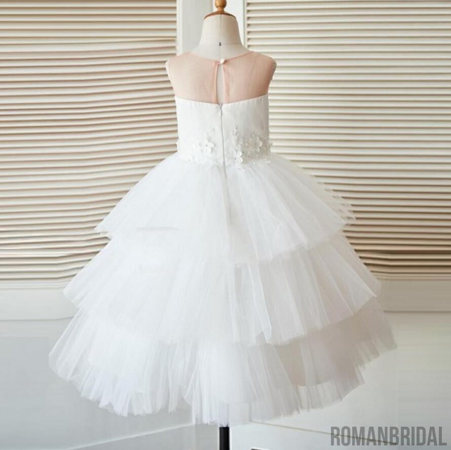 Sweet Flower Girl white Tulle Jewl Sleeveless applique Dress, Cute Flower Girl Dress, FG0094
