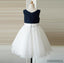 Sleeveless applique round neck princess dress, Navy blue shirt white dress, Flower girl dress, FG0095