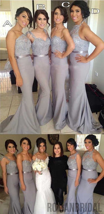 Popular Four Differnt Styles Mismatched Lace Grey Sexy Mermaid Long Bridesmaid Dresses, WG62