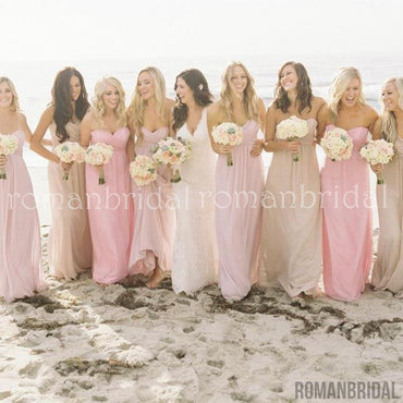 Simple chiffon V-neck Spaghetti Strap long Strapless bridesmaid dresses, BD0409