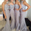 Popular Four Differnt Styles Mismatched Lace Grey Sexy Mermaid Long Bridesmaid Dresses, WG62