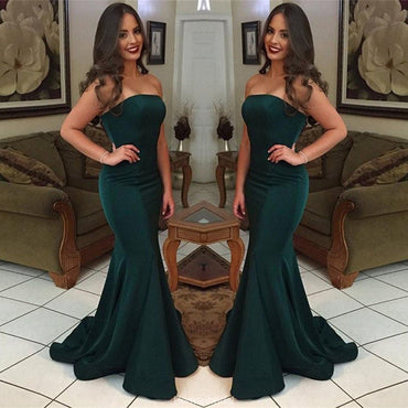 Modest Dark Green Mermaid Strapless Long Prom Dress, PD0611