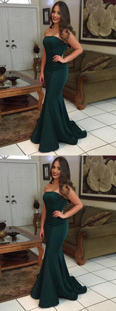 Modest Dark Green Mermaid Strapless Long Prom Dress, PD0611