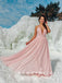 Simple A-Line V-Neck Spaghetti Straps Blush Pink Chiffon Long Prom Dresses,RBPD0066