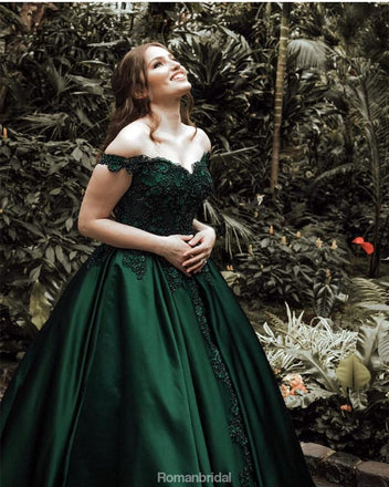 Off-shoulder Lace Appliques Ball Gown, Long Prom Dresses, PD0584