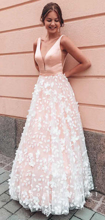 A-Line V-Neck Sleeveless Floor Length Wedding Dresses With Lace,RBWD0007