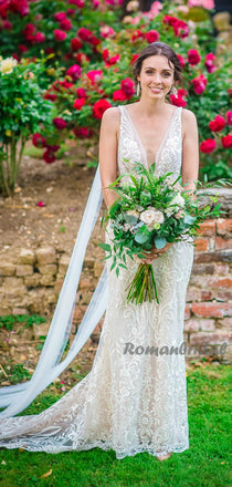 Sexy Deep V-neck Mermaid Cheap Long Wedding Dresses Online,RBWD0037