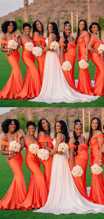 New Arrival Off-shoudler Mermaid Floor-length Long Bridesmaid Dresses,RBWG0082