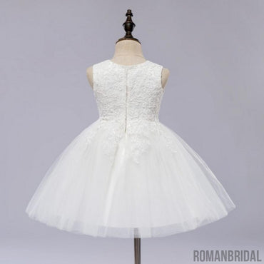 New Arrival Pure white tutu, round neck lace sleeveless cute sweet simple Flower Girl Dress, FG0104