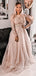 A-Line Round Neck Long Sleeves Tulle Custom Prom Dresses With Lace,RBPD0073