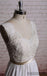 A-line V-Back Lace chiffon Champagne belt Beaded Sleeveless tail wedding dress, WD0320