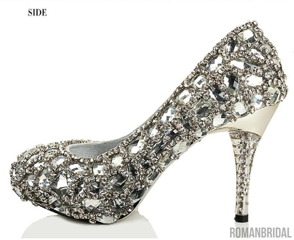 Sparkly Crystal High Heels Pointed Toe Rhinestone Wedding Bridal Shoes, S023