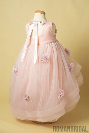 Light Pink Tulle Handmade Flower Little Girl Dresses, Cheap Flower Girl Dresses, FG071