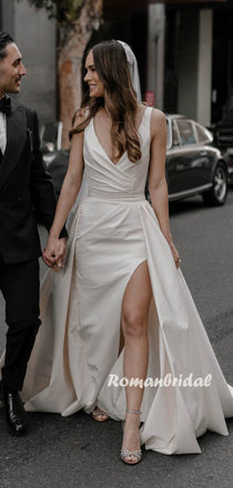 Sexy V-neck A-line Cheap Long Wedding Dresses Online,RBWD0038