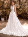A-Line V-Neck Spaghetti Straps Lace Long Wedding Dresses Online,RBWD0008