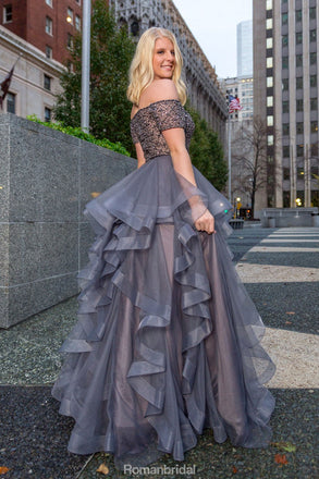 New Arrival off-shoulder grey organza beading Floor-length Party dress, long prom dresses, PD0522