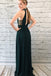 Halter Deep V-neck Beading Open-back Long Prom Dresses With Split, PD0572