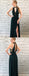 Halter Deep V-neck Beading Open-back Long Prom Dresses With Split, PD0572